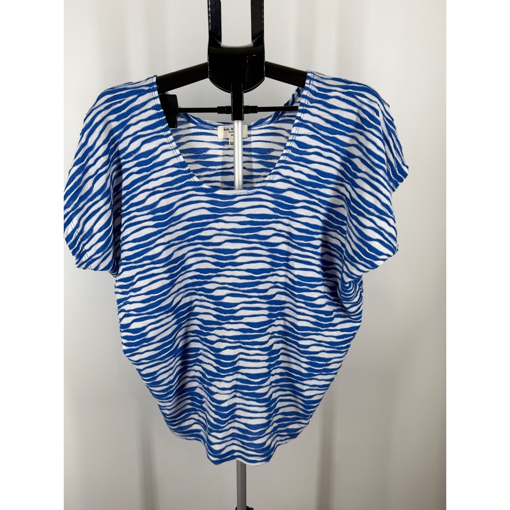 Kim & Cami Blue White Wavy Stripe Dolman Sleeve Top Small